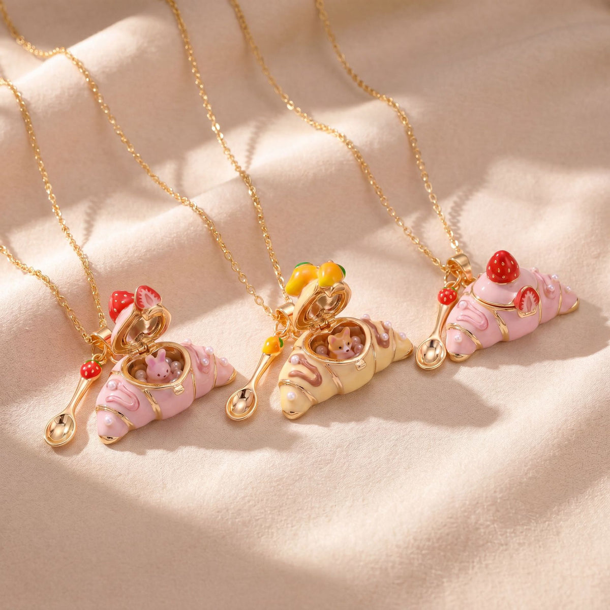 Opening Croissant Animal Locket Necklace | Cute Food-Inspired Jewelry