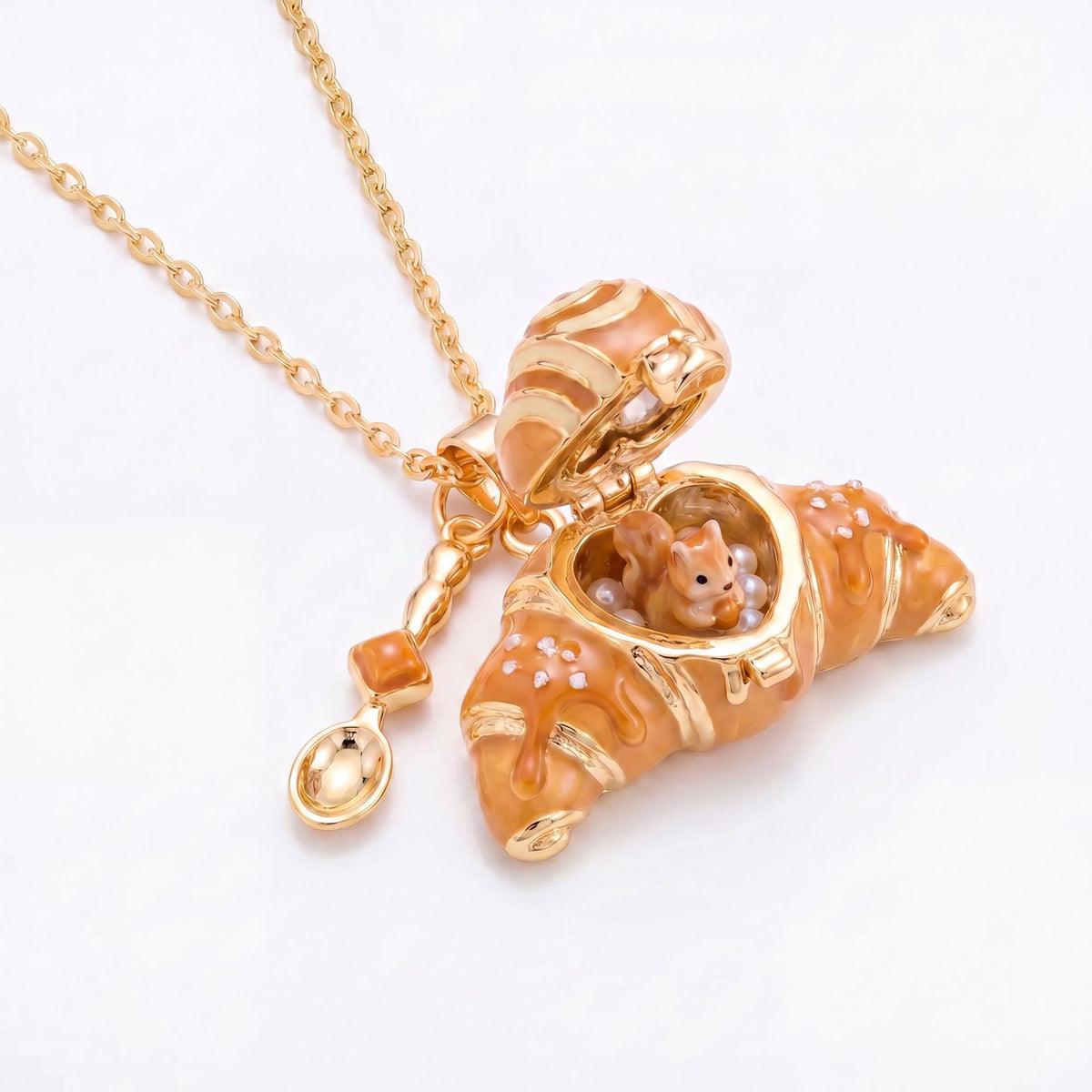 Opening Croissant Animal Locket Necklace | Cute Food-Inspired Jewelry