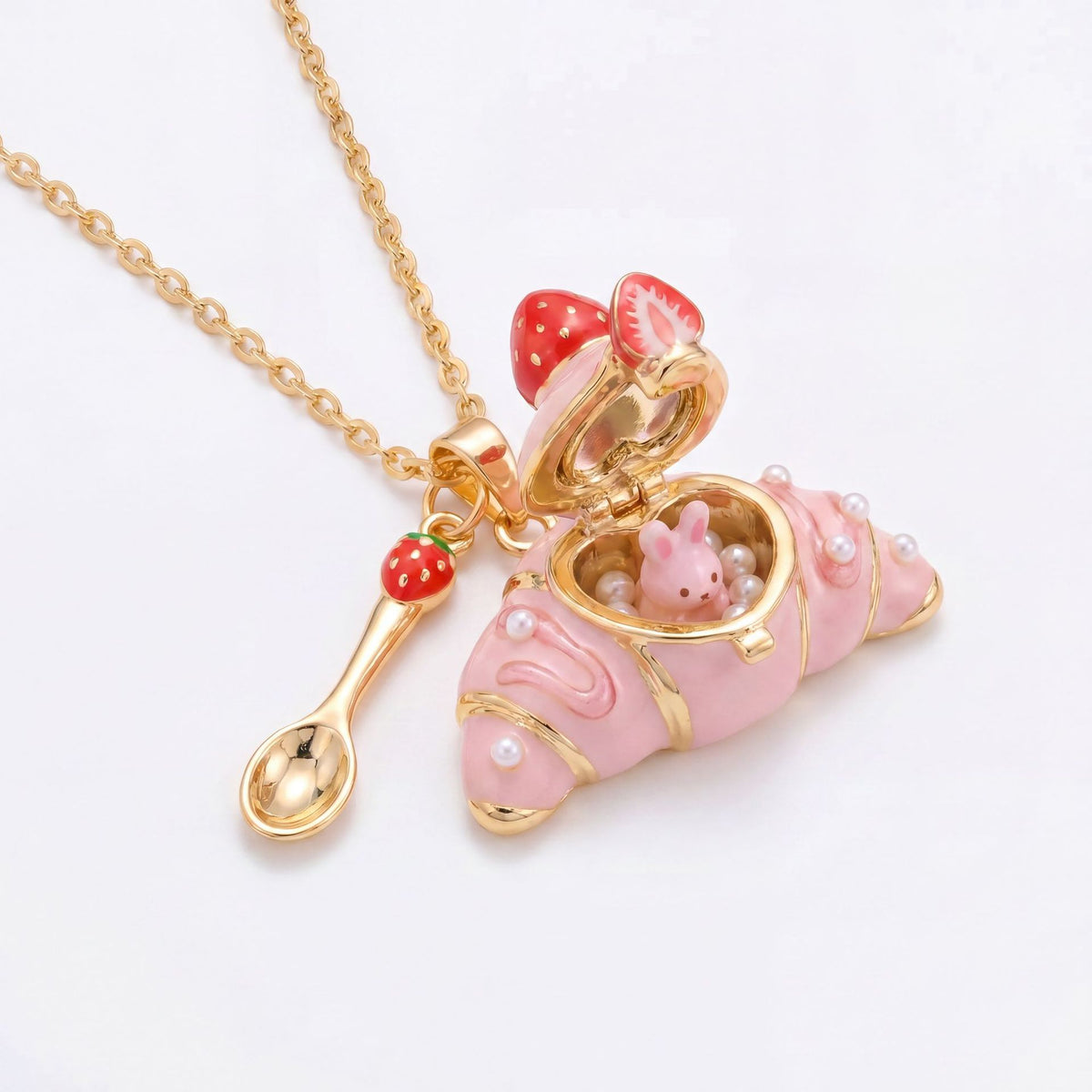 Opening Croissant Animal Locket Necklace | Cute Food-Inspired Jewelry