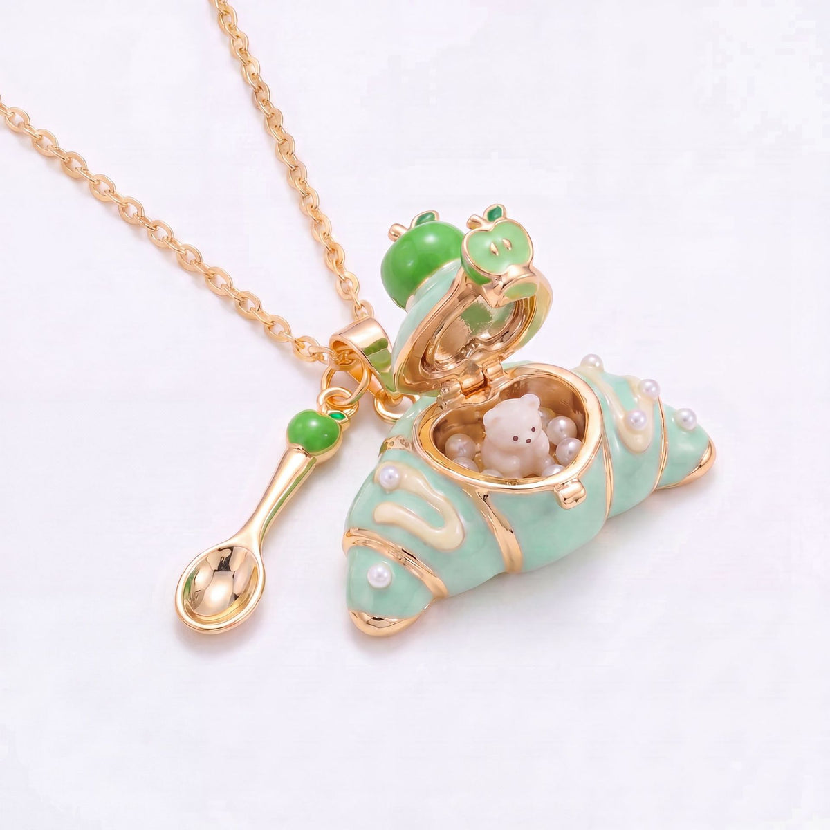 Opening Croissant Animal Locket Necklace | Cute Food-Inspired Jewelry