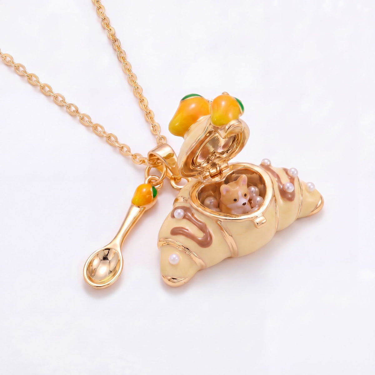 Opening Croissant Animal Locket Necklace | Cute Food-Inspired Jewelry