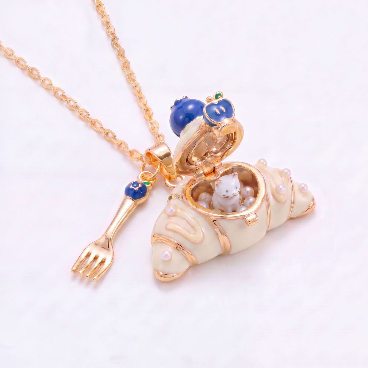 Opening Croissant Animal Locket Necklace | Cute Food-Inspired Jewelry