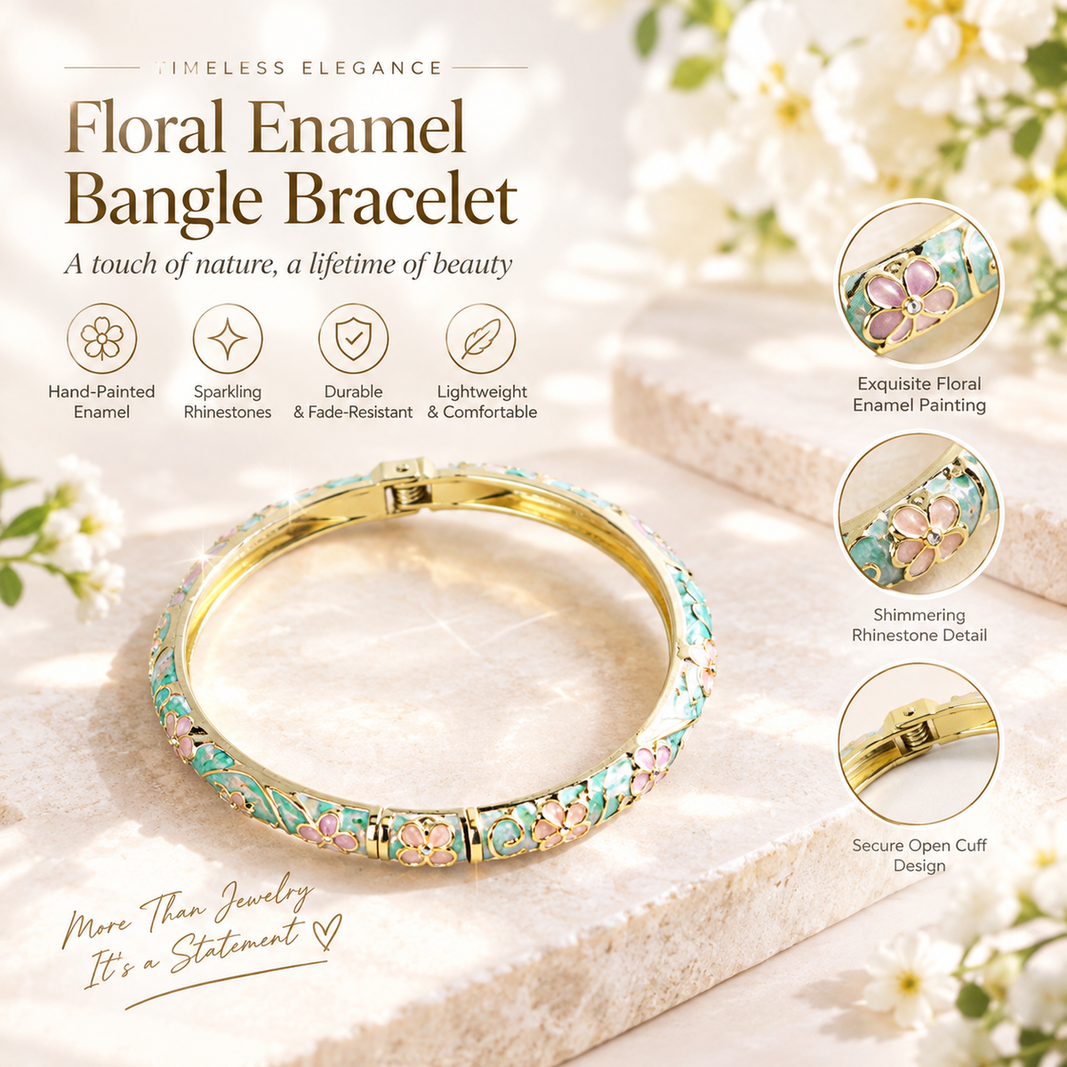 Floral Enamel Bangle Bracelet