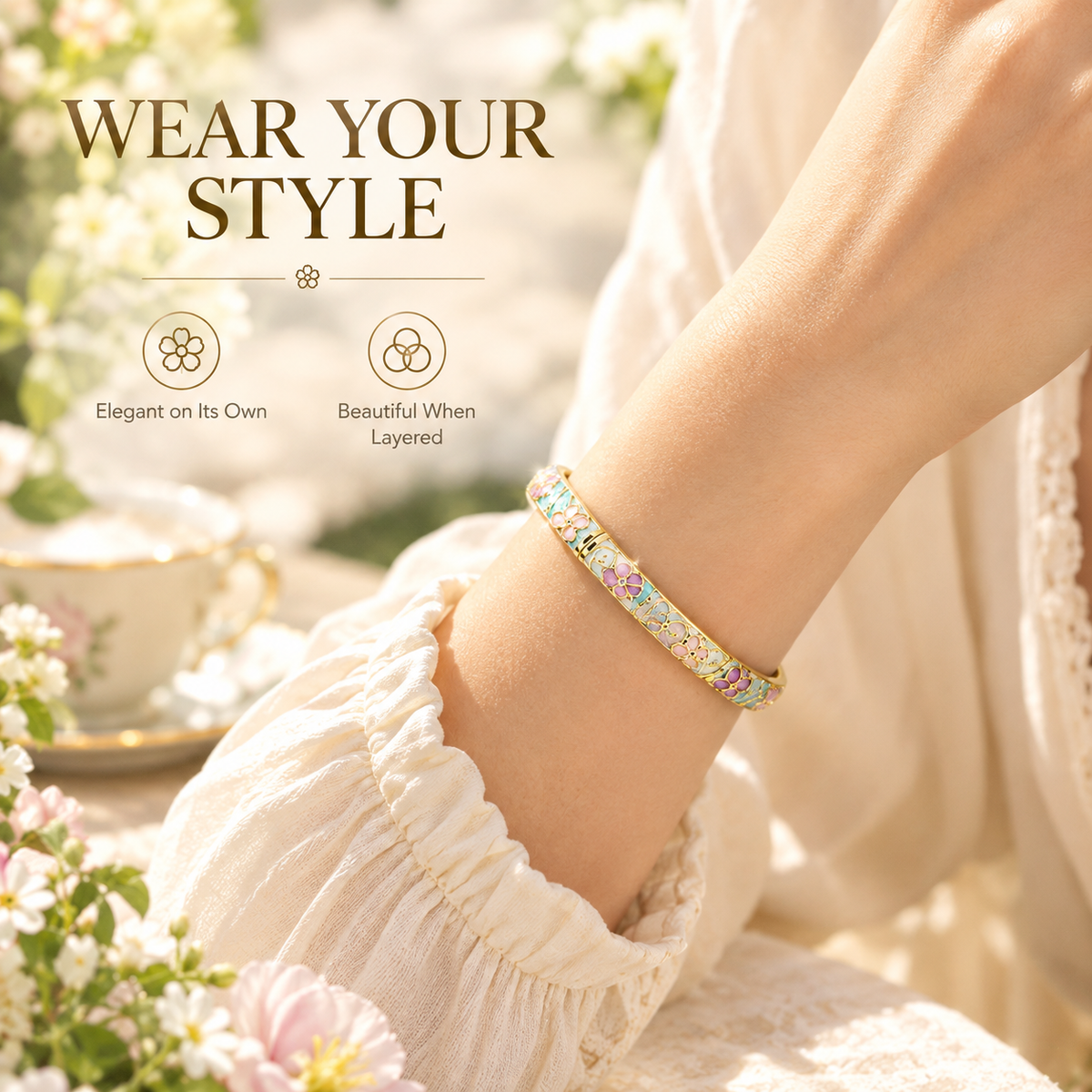 Floral Enamel Bangle Bracelet