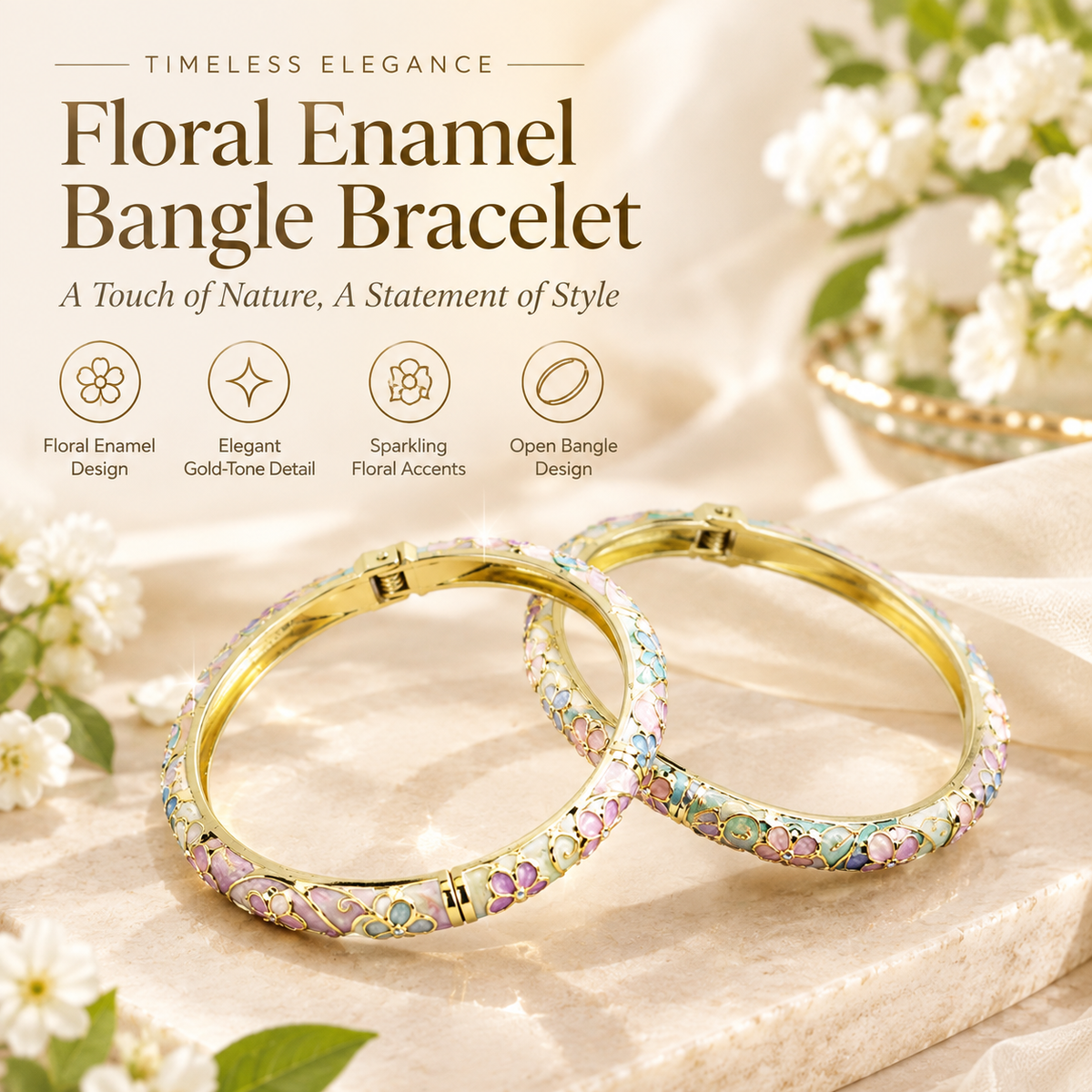 Floral Enamel Bangle Bracelet